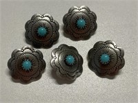 FIVE SUNRISE SCALLOP TURQUOISE CONCHO BUTTONS