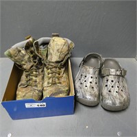 Camo Mens Crocs Sz. 11 & Cabelas Hunting Boots