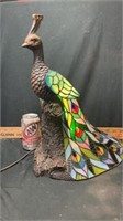 15.5” tall stain glass peacock light