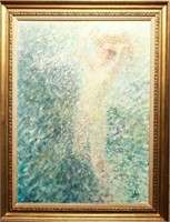Louis P. Fabien Standing Female Nude Oil on Canvas