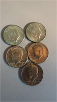 5 - Kennedy half dollars,1967,1968,1969, 1971 and