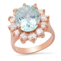 14K ROSE GOLD 3.00CT AQUAMARINE 1.75CT DIAMOND RIN