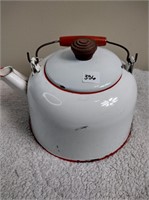 White & Red Enamelware Tea Pot