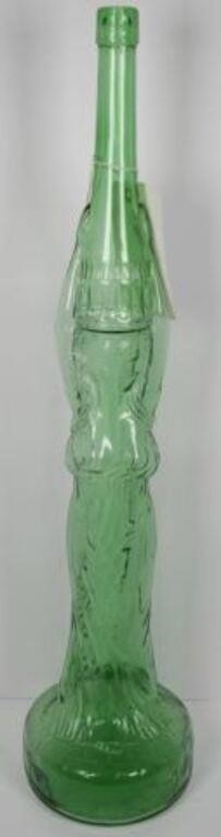 30” tall figural emerald glass bottle
