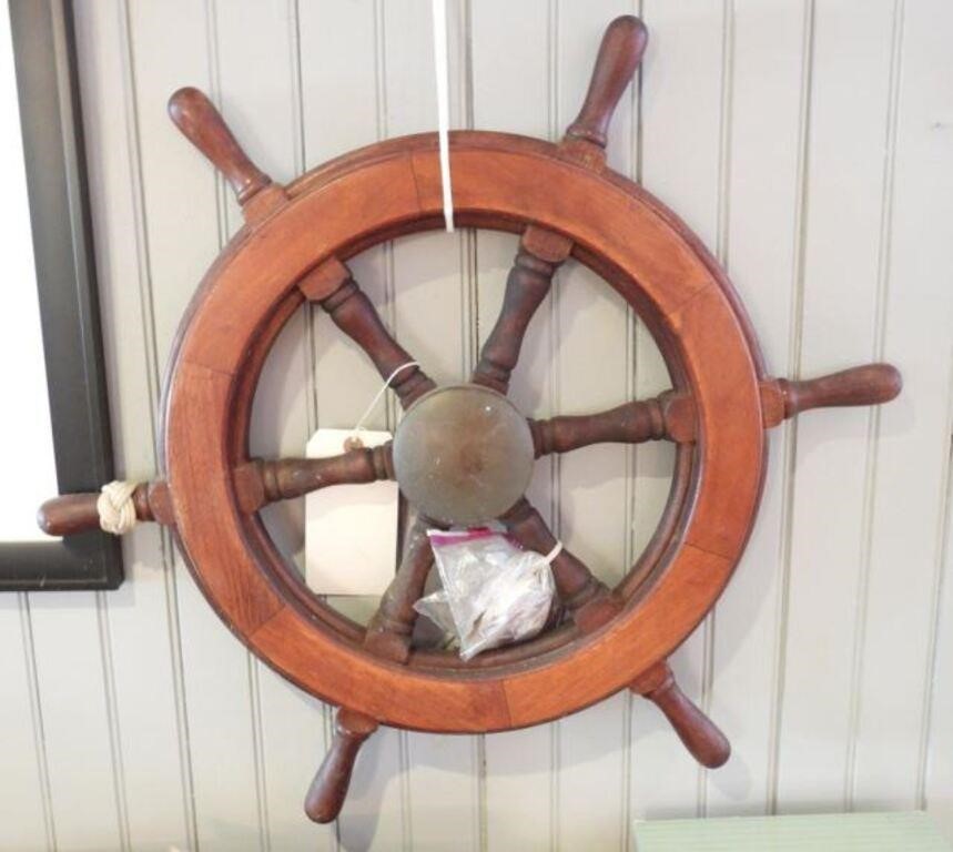 24” vintage wooden and brass ships wheel