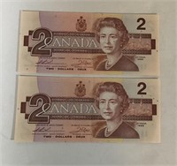 PAIR CONSECUTIVE TWO DOLLAR CANADIAN BILLS