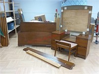 Antique vanity with seat & full size headboard,