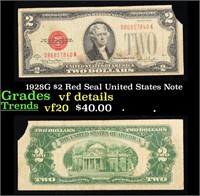 1928G $2 Red Seal United States Note Grades vf det