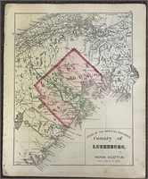 EARLY HAND TINTED MAP - LUNENBURG COUNTY, NS