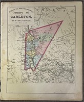 EARLY HAND TINTED MAP - CARLETON COUNTY, NB
