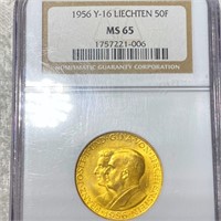 1956 Liechten Gold 50 Francs NGC - MS65