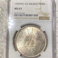 1909 Mexican Silver Peso NGC - MS63