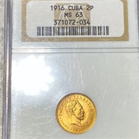 1916 Cuban Gold 2 Pence NGC - MS63