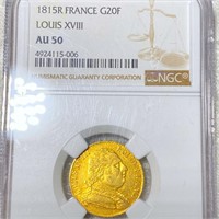 1815 French Gold 20 Francs NGC - AU50