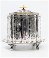 Silver Plated Biscuit Barrel With Bakelite Finial