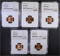 5 1946-S LINCOLN CENTS NGC MS-66 RD