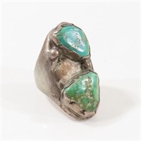 NAVAJO TC STERLING SILVER & TURQUOISE RING 9 1/4