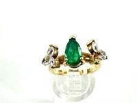 14K Yellow Gold Green and Clear Tourmaline Ring