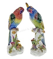 Pair Heingle 19th C. German Porcelain Parrots