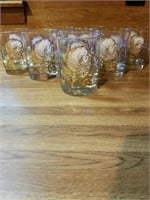 SET OF 8 GOLD TRIMMED ROSE GLASSES