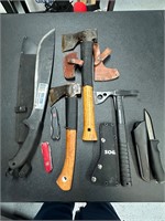 Mega LOT of hatchets knives Knife survival axe