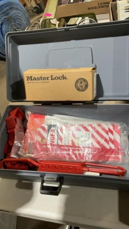 Plastic toolbox with electrician lock out