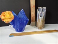 Blue Glass Vase and Bay Pottery Vase