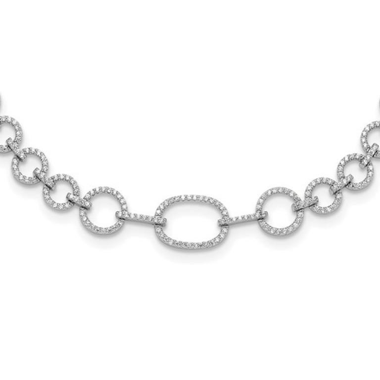 Sterling Silver Crystal Circle Open Link Necklace