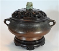 Qing Dynasty Period Zitan Bronze Censer