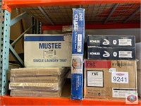 9 pcs mix items; assorted MUSTEE, metal shelving,