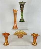 Carnival Glass Vases & Bowl- Marigold & More