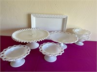 Milk Glass Cake Plate, White Ceramic Platter ++