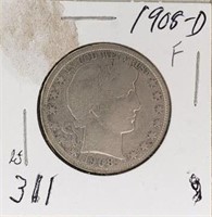 1908D  Barber Half Dollar Fine