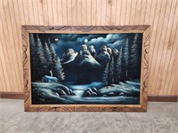 Velvet painting in wooden frame