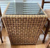 Wicker Side Table with Glass Top
