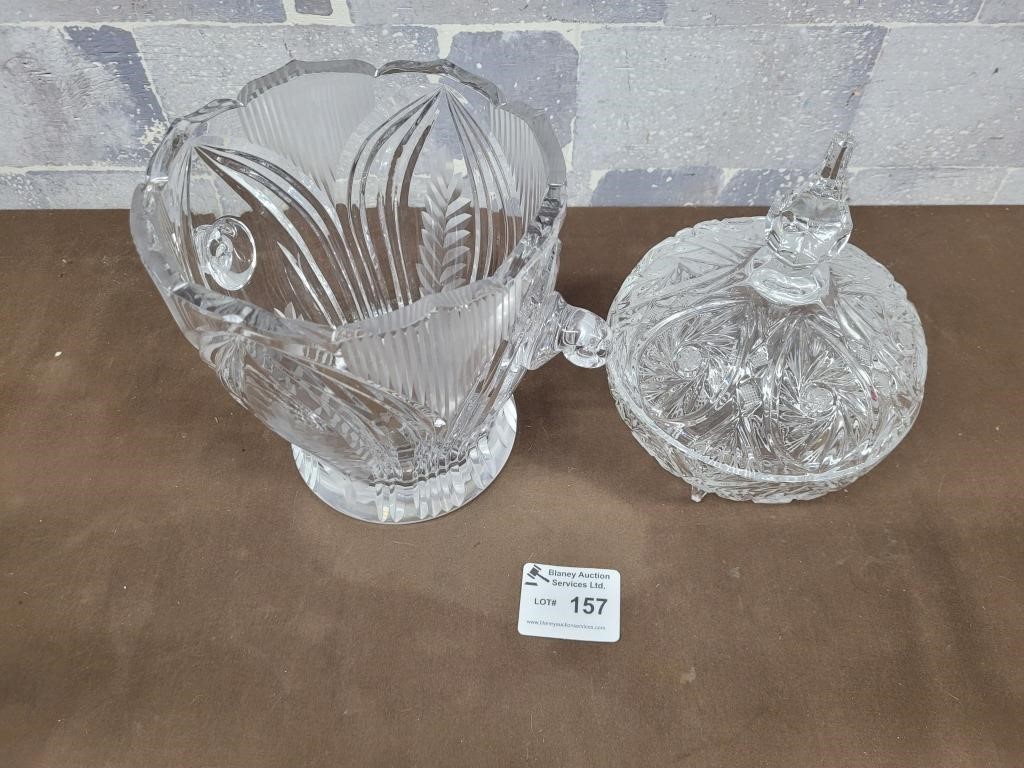 Heavy crystal vase and candy dish