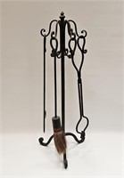 VINTAGE FIREPLACE TOOLS & STAND HAND WROUGHT