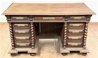 Vintage Renaissance Influenced Walnut Wood Desk