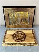 Framed Aspen Artwork with Pentagram Wood Burning