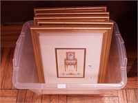 Six prints of chairs, framed and matted