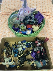 Basket and flat of toys