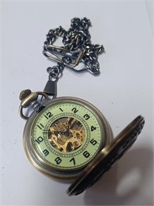 Mechanical Look Pocket Watch w/ Chain