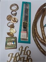 Goldtone Necklace, Earrings, Silvertone Rings a