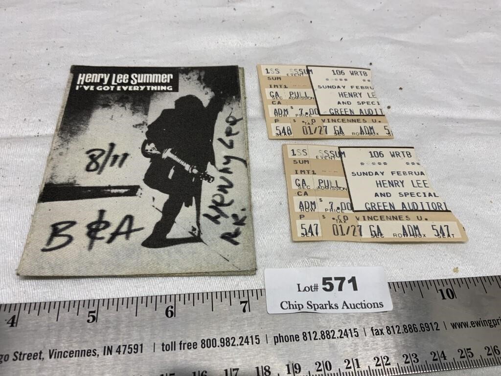 Henry Lee Summer Signed Tickets & Backstage Pass