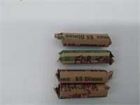 (4) rolls of Roosevelt silver dimes