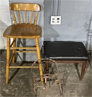 (JK) Vintage Magazine Rack, High Chair, and