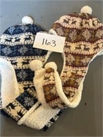 (2) winter hats; deer; snowflake