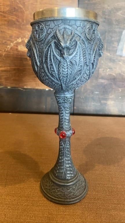 Dragon Wine Goblet Hand Painted Stone Finish