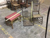 3 pcs. 2 vintage pressed back dining chairs to