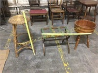 3 pcs vintage wicker bar stool, folding luggage